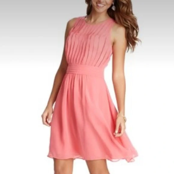 LOFT | Dresses | Loft Pink Chiffon Fit And Flare Dress | Poshmark